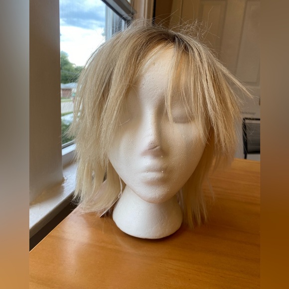 💯 REMY BLOND DARK ROOTS MESSY ROCKSTAR MULLET HUMAN HAIR WIG FULL CAP LACE FRONT - Picture 3 of 15